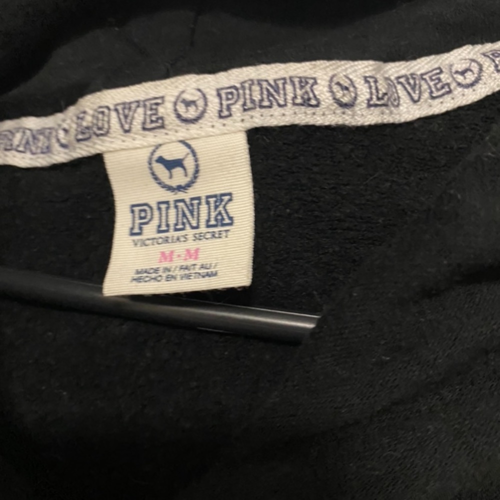 Victoria Secret Pink full zip hoodie Black w/ Pink - Picture 2 of 3